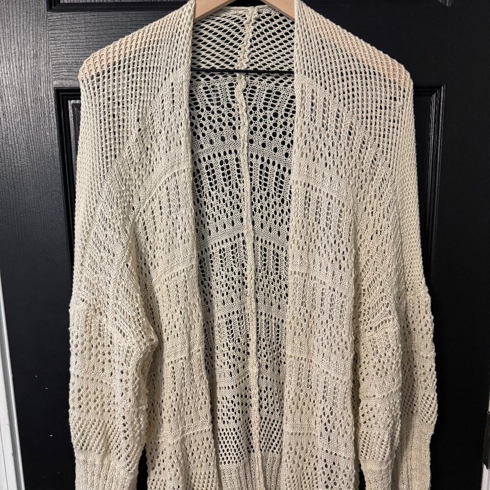 Womens Crochet Knit Cardigan Cream One Size